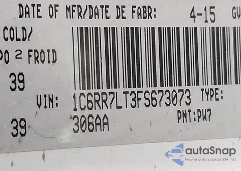 2015 Ram 1500 Slt z USA, uszkodzony, nr VIN 1C6RR7LT3FS673073